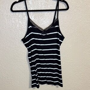 Black and White Striped Lace-Trim Cami Tank Top